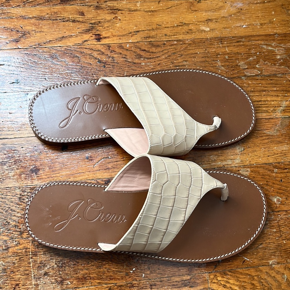 JCREW Wide-strap thong sandals in croc-embossed leather